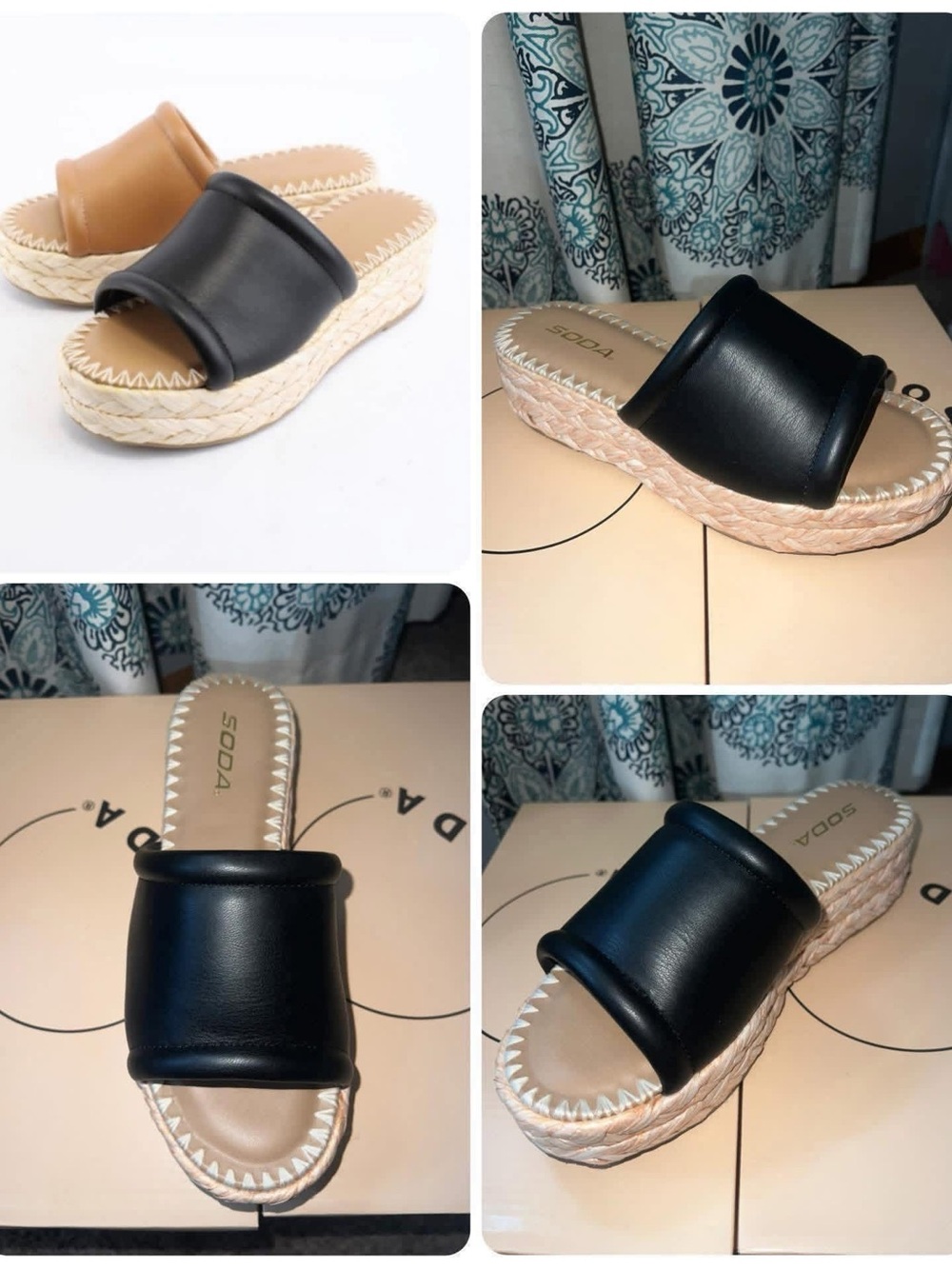 Soda Black Braided Espadrille Slide Wedges